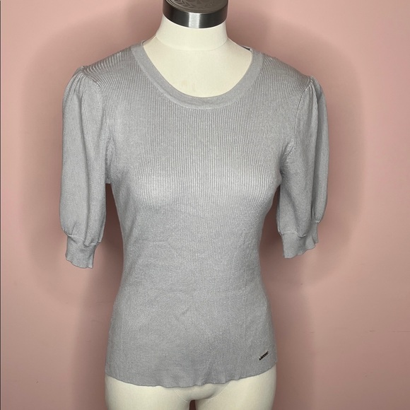 NWT Tahari Women's Gray Puff Sleeve Top - Picture 1 of 5